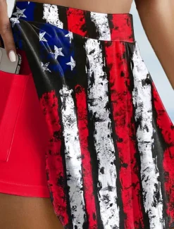 Online Women's Patriotic Skirt Fashion Casual Mini High Waist Skirts Graphic Stretchy Daily Black Red Blue Summer Polyester Women Skirts
