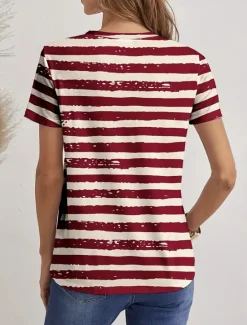Online Women's Patriotic T Shirt Graphic Flag Flag Stylish Casual Short Sleeve V Neck Regular Tops Daily Print Summer Women Independence Day Top