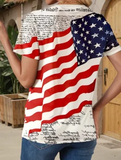 Discount Women's Patriotic T Shirt Flag American Flag National Flag Stylish Casual Short Sleeve Crew Neck Regular Tops Daily Weekend Print Summer Spring Women Independence Day Top