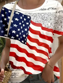 Discount Women's Patriotic T Shirt Flag American Flag National Flag Stylish Casual Short Sleeve Crew Neck Regular Tops Daily Weekend Print Summer Spring Women Independence Day Top