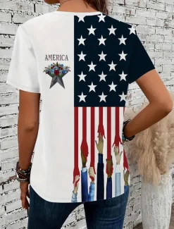 Online Women's Patriotic T Shirt Graphic Flag Vintage Stylish Classic Short Sleeve Crew Neck Round Neck Regular Tops Daily Print Summer Spring Women Independence Day Top