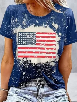 Hot Women's Patriotic T Shirt Casual American Flag Print Short Sleeve Regular Tops Crew Neck Daily Summer Women T-Shirts|Independence Day Top