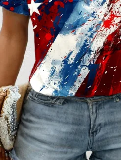 Women's Patriotic T Shirt Graphic Flag Flag Vintage Stylish Classic Red White And Blue Short Sleeve Crew Neck Round Neck Regular Tops Daily Print Women Independence Day Top