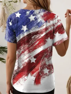 Women's Patriotic T Shirt Graphic American Flag Vintage Stylish Classic Short Sleeve V Neck Regular Tops Daily Going out Weekend Print White Red Blue Red / Blue Women Independence Day Top
