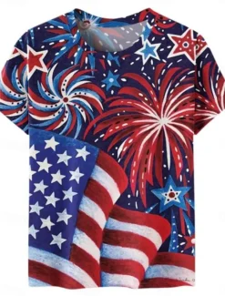 Outlet Women's Patriotic T Shirt Graphic Flag Vintage Stylish Casual Short Sleeve Crew Neck Regular Tops Daily Weekend Print Red Blue Summer Spring Women Independence Day Top
