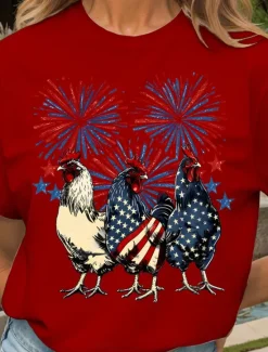Hot Women's Patriotic T Shirt Graphic Animal Flag Vintage Stylish Classic Short Sleeve Crew Neck Round Neck Regular Tops Daily Weekend Print Black White Pink Red Blue Women Independence Day Top