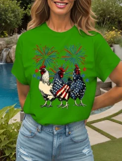 Hot Women's Patriotic T Shirt Graphic Animal Flag Vintage Stylish Classic Short Sleeve Crew Neck Round Neck Regular Tops Daily Weekend Print Black White Pink Red Blue Women Independence Day Top
