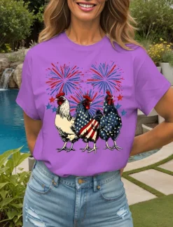 Hot Women's Patriotic T Shirt Graphic Animal Flag Vintage Stylish Classic Short Sleeve Crew Neck Round Neck Regular Tops Daily Weekend Print Black White Pink Red Blue Women Independence Day Top