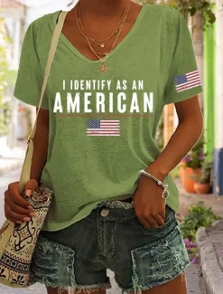 Best Women's Patriotic T Shirt Graphic American Flag Vintage Stylish Classic Short Sleeve V Neck Regular Tops Daily Weekend Print Black White Blue Green Summer Women Independence Day Top