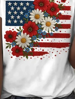 Sale Women's Patriotic T Shirt Graphic Flag Letter Vintage Stylish Classic Short Sleeve Crew Neck Regular Tops Daily Weekend Print Summer Women Independence Day Top