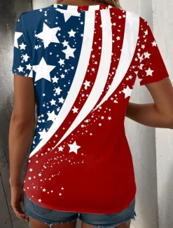 Best Women's Patriotic T Shirt Graphic Flag Vintage Stylish Classic Short Sleeve Crew Neck Regular Tops Daily Weekend Print Summer Women Independence Day Top