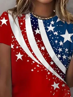 Best Women's Patriotic T Shirt Graphic Flag Vintage Stylish Classic Short Sleeve Crew Neck Regular Tops Daily Weekend Print Summer Women Independence Day Top