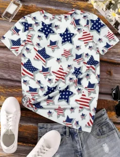 Hot Women's Patriotic T Shirt Graphic Flag Vintage Stylish Classic Short Sleeve Crew Neck Round Neck Regular Tops Daily Weekend Print Black White Navy Blue Royal Blue Women Independence Day Top