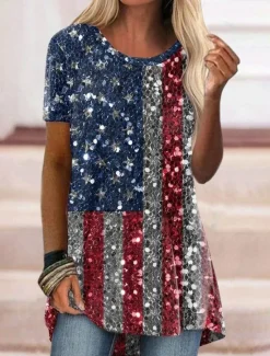Best Women's Patriotic T Shirt Graphic Flag Vintage Stylish Classic Short Sleeve Crew Neck Regular Tops Daily Print Summer Spring Women Independence Day Top