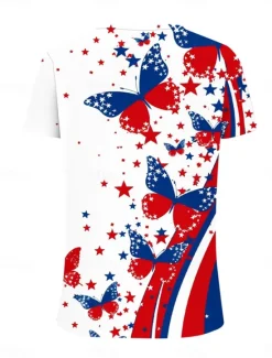 Clearance Women's Patriotic T Shirt Graphic Flag Butterfly Vintage Stylish Classic Short Sleeve V Neck Regular Tops Daily Print Red Purple Orange Summer Spring Women Independence Day Top