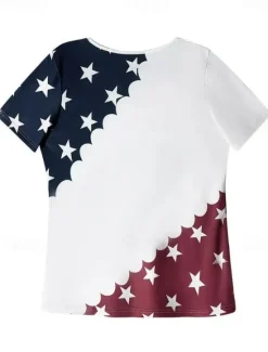 Sale Women's Patriotic T Shirt Flag American Flag National Flag Casual Red White And Blue Short Sleeve Round Neck Regular Tops Daily Print Blue Summer Women Independence Day Top