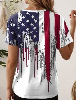 Sale Women's Patriotic T Shirt Graphic American Flag Vintage Stylish Classic Short Sleeve V Neck Regular Tops Daily Print White Summer Spring Women Independence Day Top
