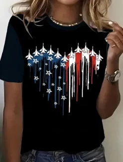 Best Women's Patriotic T Shirt Graphic Flag American Flag Vintage Stylish Classic Short Sleeve Crew Neck Regular Tops Daily Weekend Print White Summer Spring Women Independence Day Top