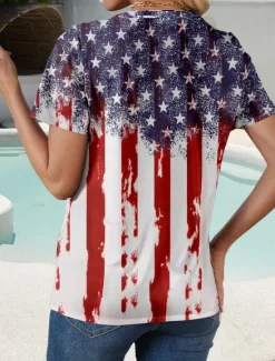 Clearance Women's Patriotic T Shirt Graphic Flag American Flag Stylish Casual Red White And Blue Short Sleeve Crew Neck Regular Tops Daily Weekend Print Summer Spring Women Independence Day Top