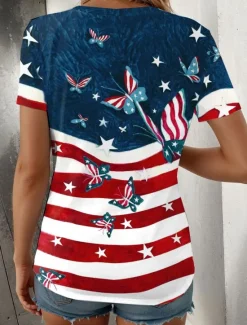 Best Women's Patriotic T Shirt Graphic Flag Vintage Casual Short Sleeve Crew Neck Regular Tops Daily Weekend Print Summer Women Independence Day Top
