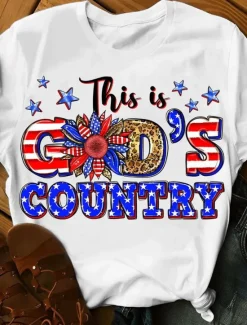 Clearance Women's Patriotic T Shirt Letter Casual Short Sleeve Round Neck Regular Tops Daily Print Summer Women Independence Day Top|T-Shirts