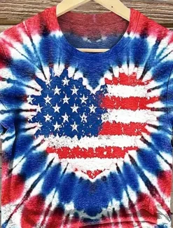 New Women's Patriotic T Shirt Graphic Flag Vintage Stylish Classic Short Sleeve Crew Neck Regular Tops Daily Weekend Print Summer Spring Women Independence Day Top