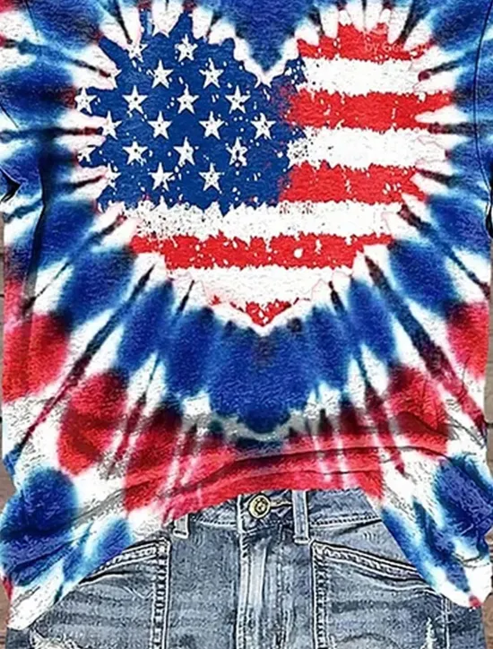 New Women's Patriotic T Shirt Graphic Flag Vintage Stylish Classic Short Sleeve Crew Neck Regular Tops Daily Weekend Print Summer Spring Women Independence Day Top