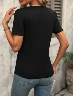 Best Women's Patriotic T Shirt Graphic USA Vintage Stylish Classic Short Sleeve V Neck Regular Tops Daily Print Black White Summer Spring Women Independence Day Top