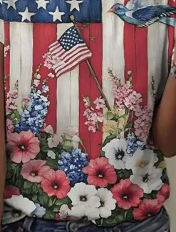 Women's Patriotic T Shirt Graphic Flag American Flag Vintage Stylish Classic Short Sleeve Crew Neck Regular Tops Daily Weekend Print Summer Women Independence Day Top