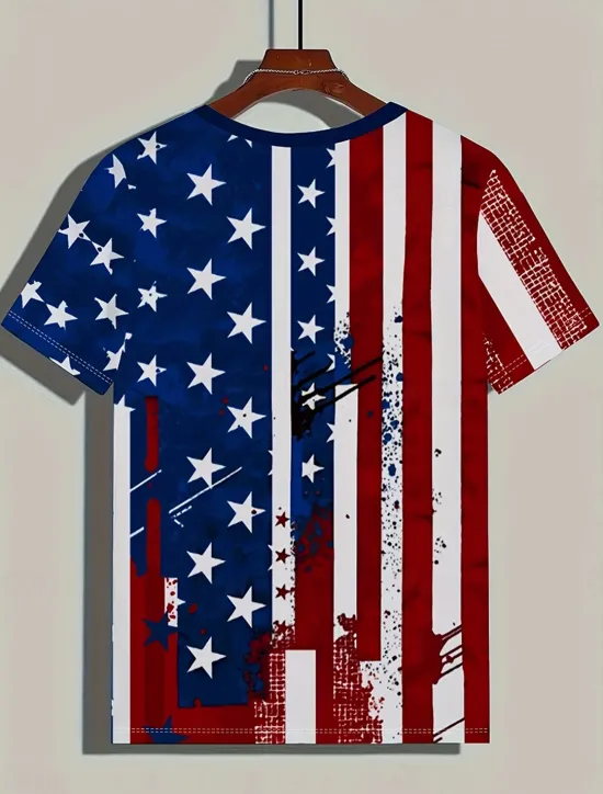 Online Women's Patriotic T Shirt Flag Stylish Casual Red White And Blue Short Sleeve V Neck Regular Tops Daily Print Blue Summer Women Independence Day Top