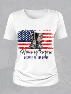 Hot Women's Patriotic T Shirt Flag American Flag Stylish Casual Short Sleeve V Neck Regular Tops Daily Print Summer Spring Women Independence Day Top