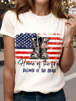 Hot Women's Patriotic T Shirt Flag American Flag Stylish Casual Short Sleeve V Neck Regular Tops Daily Print Summer Spring Women Independence Day Top