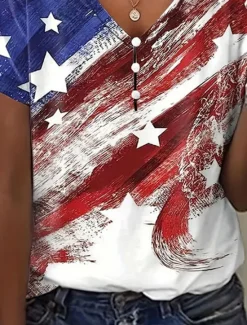 Discount Women's Patriotic T Shirt Graphic American Flag Vintage Stylish Classic Short Sleeve V Neck Regular Tops Daily Weekend Print Summer Women Independence Day Top