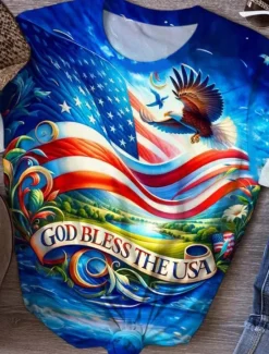 Outlet Women's Patriotic T shirt Daily Casual Letter Street Print Short Sleeve Summer Spring Women Independence Day Top