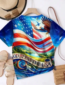 Outlet Women's Patriotic T shirt Daily Casual Letter Street Print Short Sleeve Summer Spring Women Independence Day Top