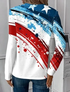 Clearance Women's Patriotic Blouse Graphic Flag American Flag Vintage Stylish Casual Round Neck Regular Tops Daily Print Red Blue Dusty Blue Women Independence Day Top