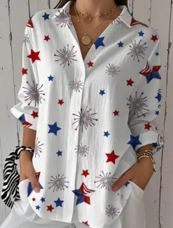 Clearance Women's Patriotic Shirt Graphic Flag Star Vintage Tropical Daily Regular Tops Work Daily s Print White Royal Blue Blue Sky Blue Women Independence Day Top
