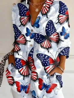 Clearance Women's Patriotic Shirt Graphic Flag Star Vintage Tropical Daily Regular Tops Work Daily s Print White Royal Blue Blue Sky Blue Women Independence Day Top