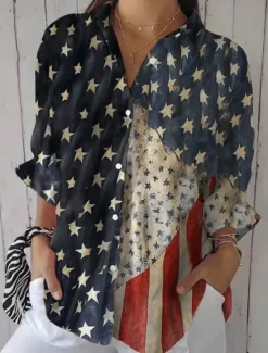 New Women's Patriotic Shirt Graphic Flag Vintage Tropical Stylish Regular Tops Work Daily s Print Maroon Black White Yellow Blue Fall Women Independence Day Top