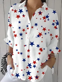 Discount Women's Patriotic Shirt Graphic Flag Star Vintage Tropical Daily Regular Tops Work Daily s Print White Pink Blue Spring Women Independence Day Top