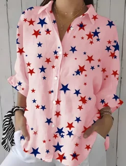 Discount Women's Patriotic Shirt Graphic Flag Star Vintage Tropical Daily Regular Tops Work Daily s Print White Pink Blue Spring Women Independence Day Top