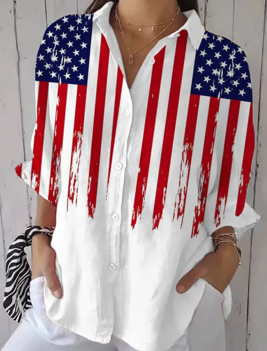 Outlet Women's Patriotic Shirt Graphic Flag Vintage Stylish Casual Regular Tops Daily White Blue Spring Women Independence Day Top