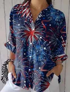 Outlet Women's Patriotic Shirt Graphic Flower USA Vintage Tropical Daily Regular Tops Work Daily s Print Navy Blue Light Blue Spring Women Blouses & Shirts|Independence Day Top
