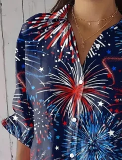 Outlet Women's Patriotic Shirt Graphic Flower USA Vintage Tropical Daily Regular Tops Work Daily s Print Navy Blue Light Blue Spring Women Blouses & Shirts|Independence Day Top