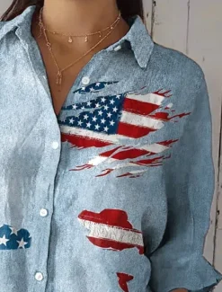 Outlet Women's Patriotic Shirt Graphic Flower USA Vintage Tropical Daily Regular Tops Work Daily s Print Navy Blue Light Blue Spring Women Blouses & Shirts|Independence Day Top