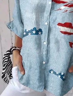 Outlet Women's Patriotic Shirt Graphic Flower USA Vintage Tropical Daily Regular Tops Work Daily s Print Navy Blue Light Blue Spring Women Blouses & Shirts|Independence Day Top