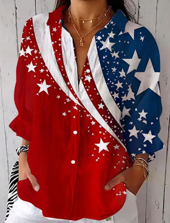 Women's Patriotic Shirt Graphic Flag Vintage Stylish Casual Regular Tops Daily White Red Spring Women Independence Day Top