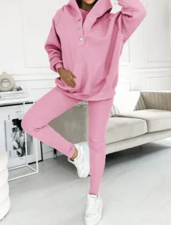Hot Women's 3pcs Loungewear Set Coordinated Hoodie with Shoulder Cut-Out and Joggers Pink Casual Sporty Outfit Elastic Fashionable Spring Autumn Women Two Piece Sets