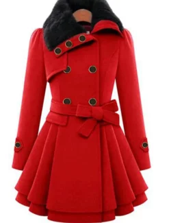 Online Women's Pea Coat Long Coat Duble Breasted Dress Coat Belted Winter Coat Warm Windproof Trench Coat Slim Fit Elegant Casual Jacket Long Sleeve Outerwear Women Coats & Trench Coats