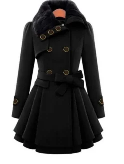 Online Women's Pea Coat Long Coat Duble Breasted Dress Coat Belted Winter Coat Warm Windproof Trench Coat Slim Fit Elegant Casual Jacket Long Sleeve Outerwear Women Coats & Trench Coats
